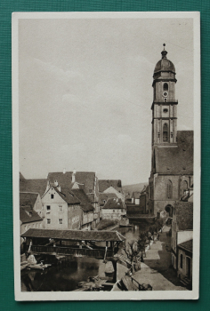 AK Amberg / 1920-1930er Jahre / Pfarrkirche / Holzbrücke / Strasse
